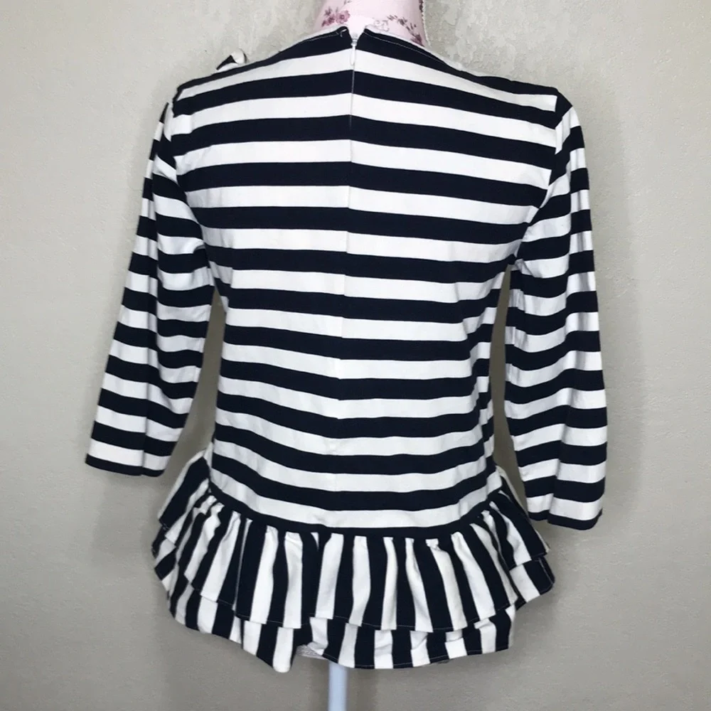JCrew Asymmetrical Striped Ruffle Top Navy Muslin S